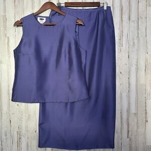 Vintage NWT Talbots 100 Silk Taffeta Skirt Blouse Set Size 12 Dark Lilac Purple